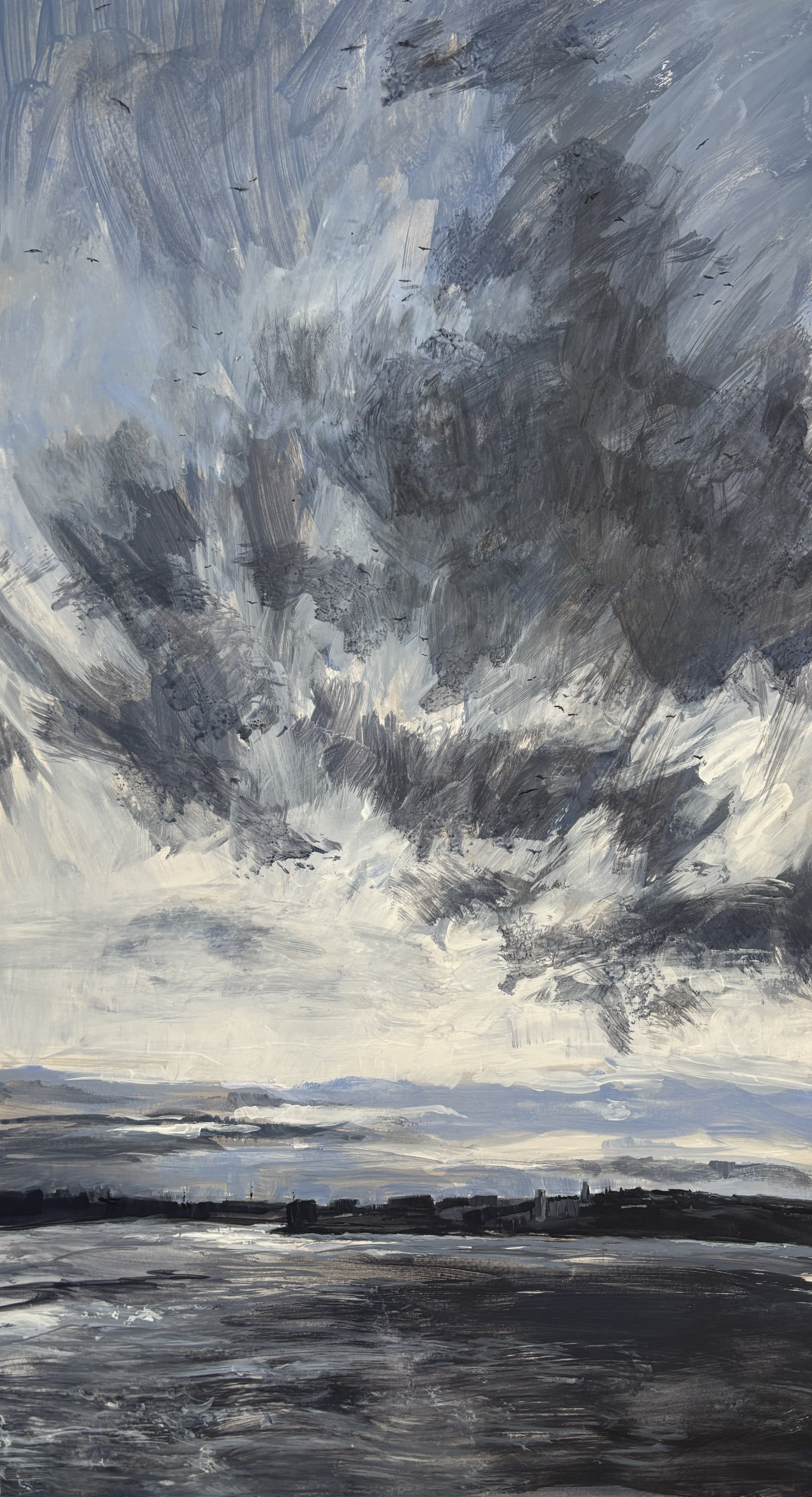 371 - Gulls Above the Tyne, acrylic, 53x29cm