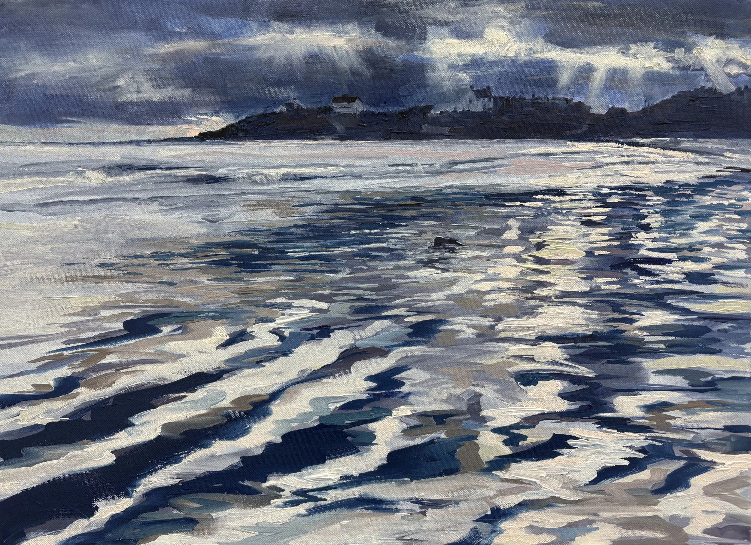 380 - South to Seaton Sluice, oil on canvas, 41x56cm