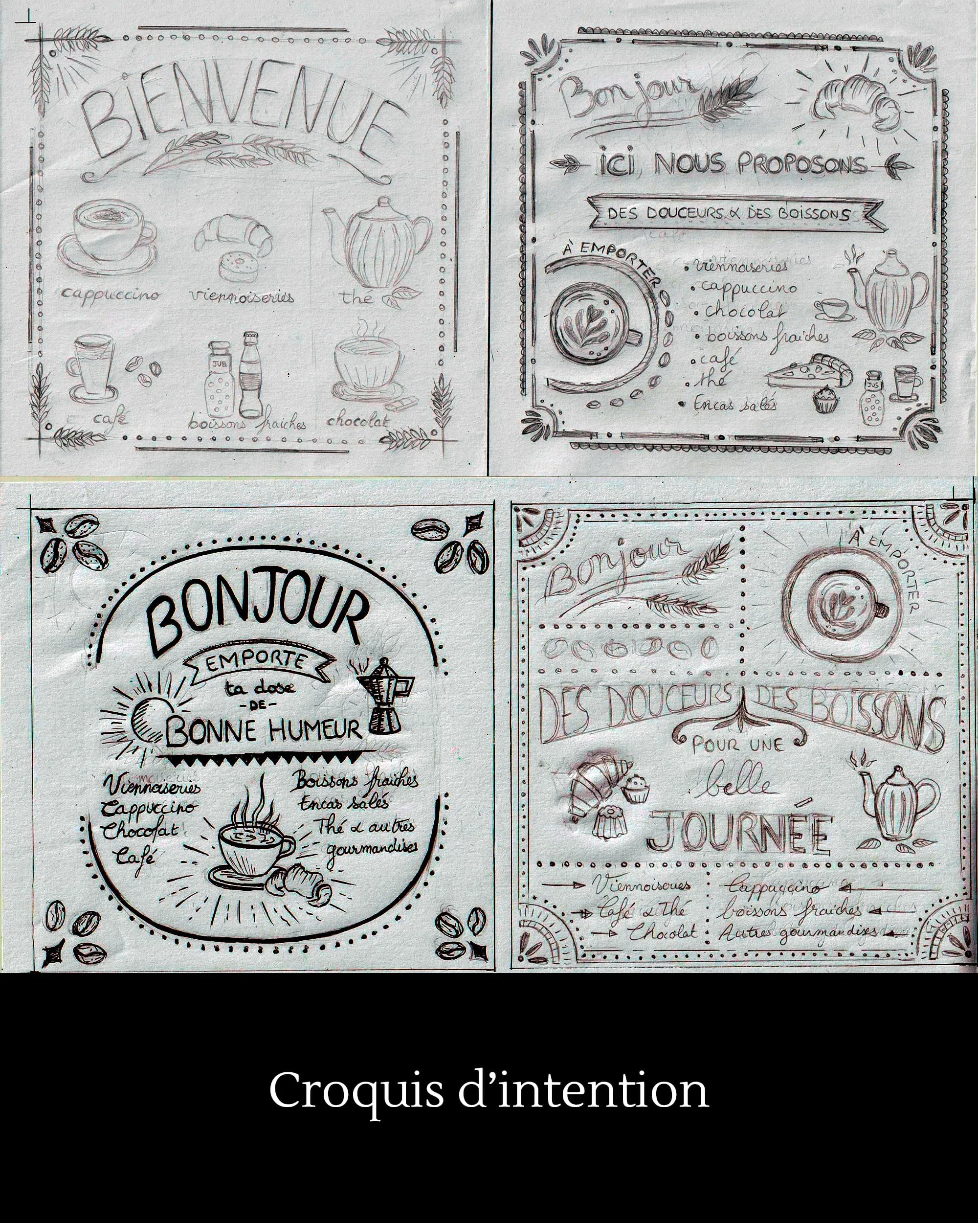 Illustration d'une ardoise murale pour la boulangerie Duhamel à Saint-Germain-en-Laye (78) - croquis d'intention - Yvelines- Atelier Symbel