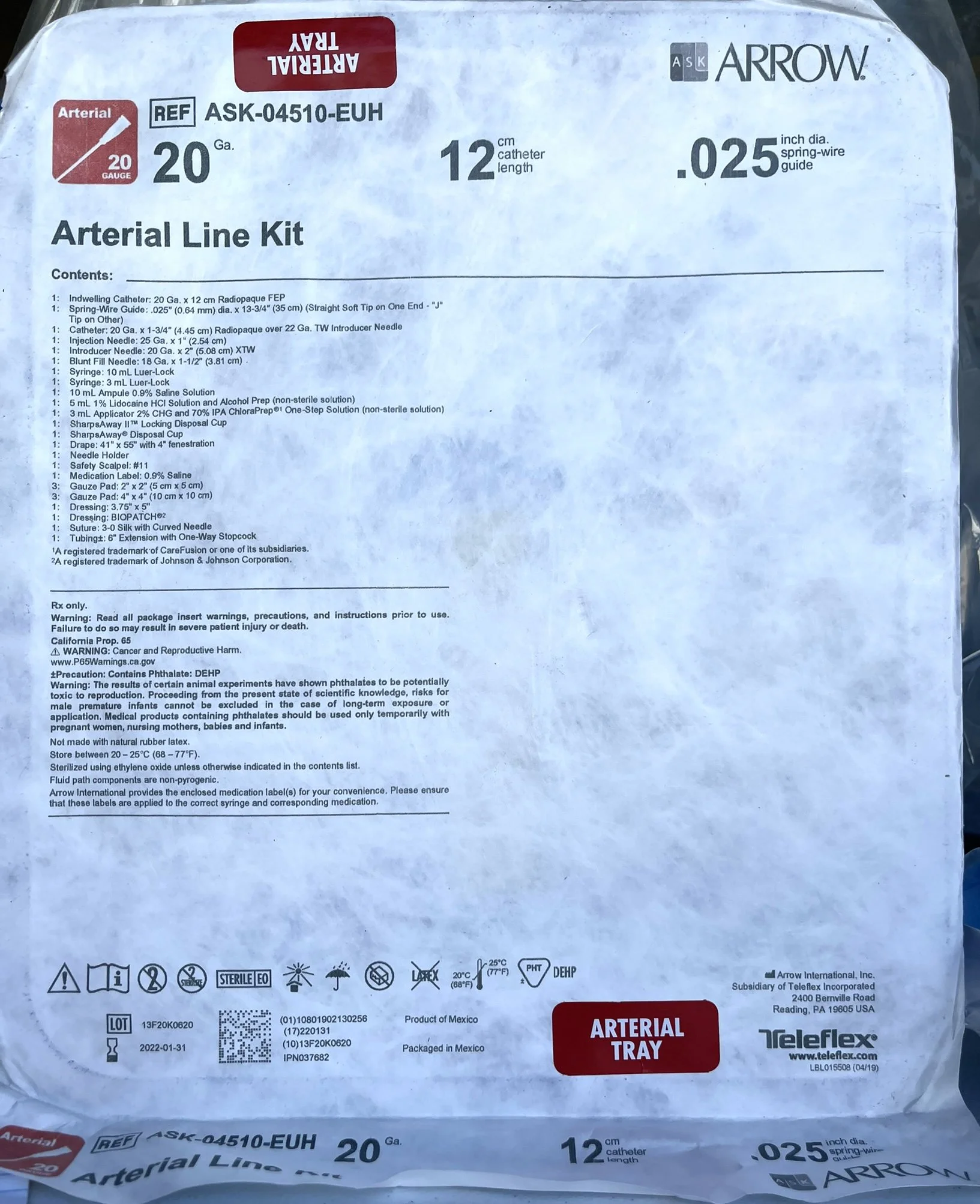 Arterial Line Kit 20 Gauge — EarthSmart Medical Resource Atlanta