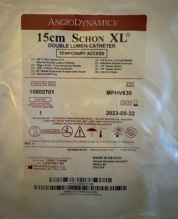 Schon XL™ 14F Double Lumen Catheter (Temporary Access) Tray