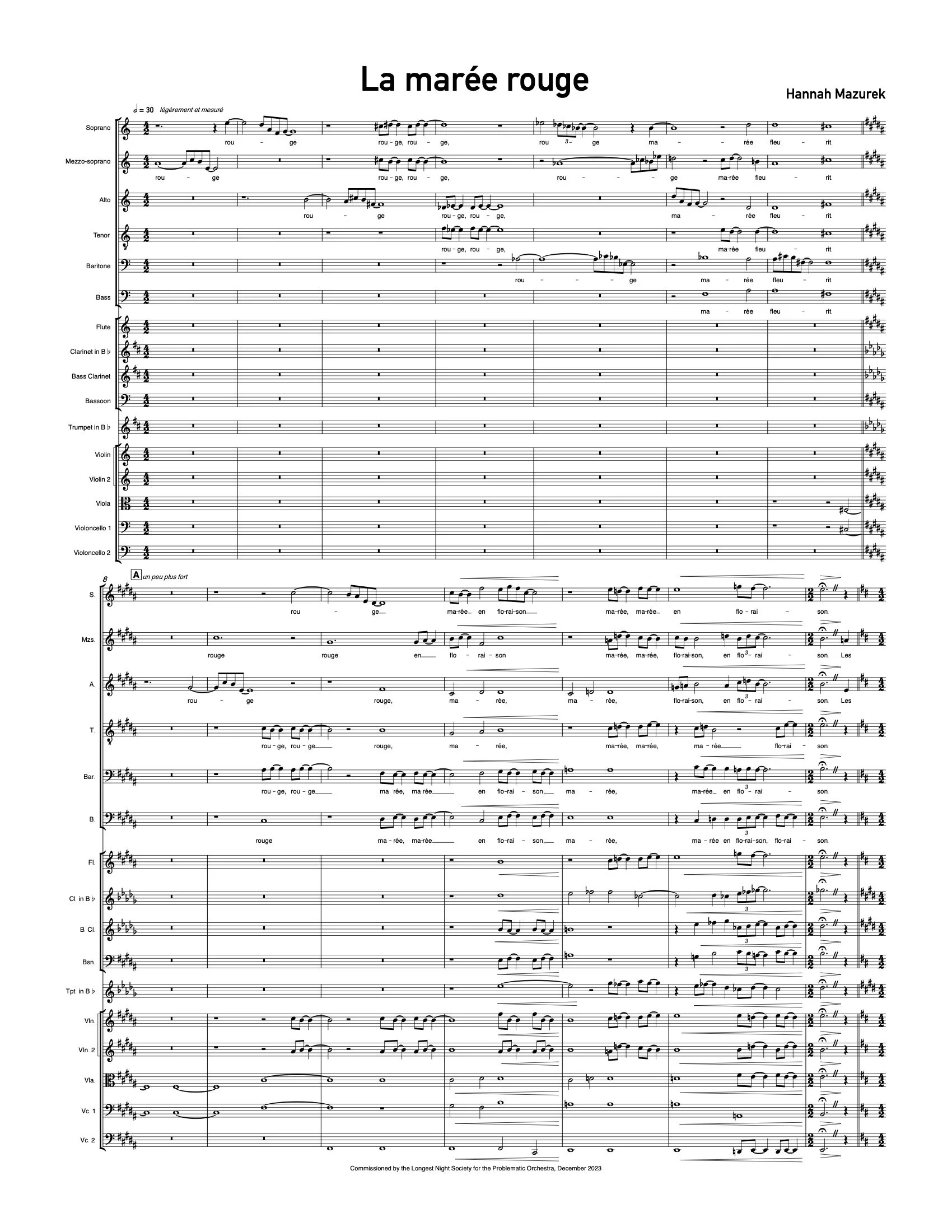 La marée rouge (6-voice ensemble, chamber orchestra)