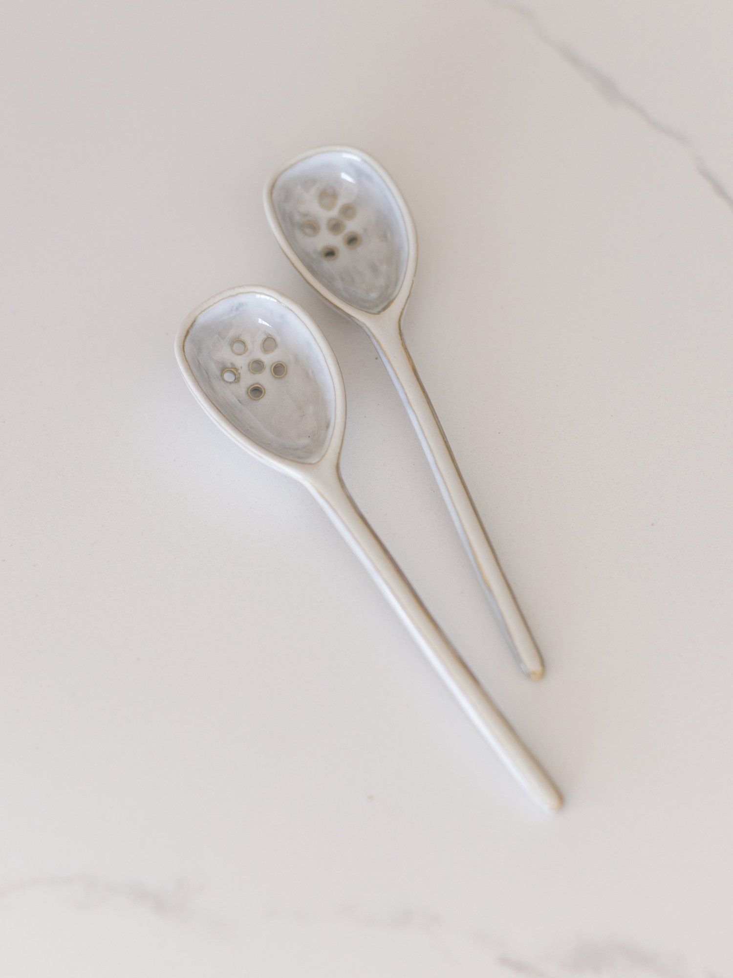 Cream Stoneware Strainer Spoon