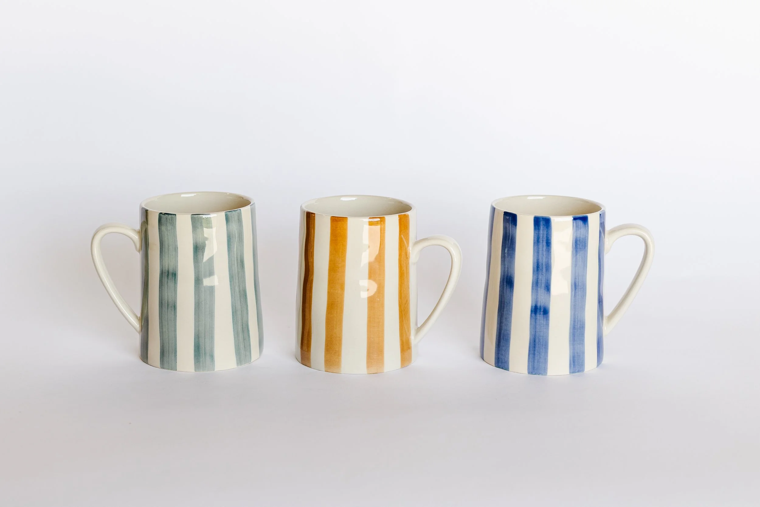 Tall Striped Stoneware Mug