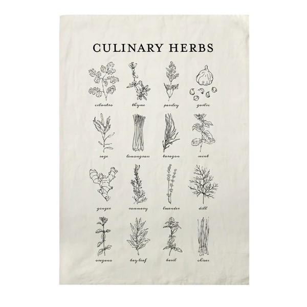 Culinary Herbs Pure Linen Tea Towel