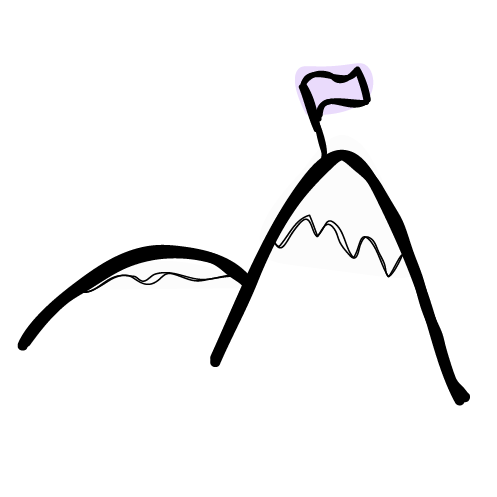 Piirros, jossa kaksi vuorta ja huiputus lippu