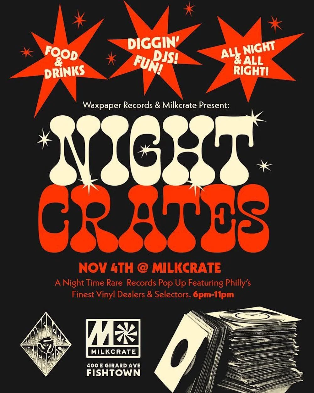 The cat is out of the bag: Milkcrate&rsquo;s first Night Crates event will bridge the gap between Booze and Wax. We&rsquo;ll be slingin&rsquo; drinks and discs all night long! Along with live DJs, well also have vendors for your digging and perusing 