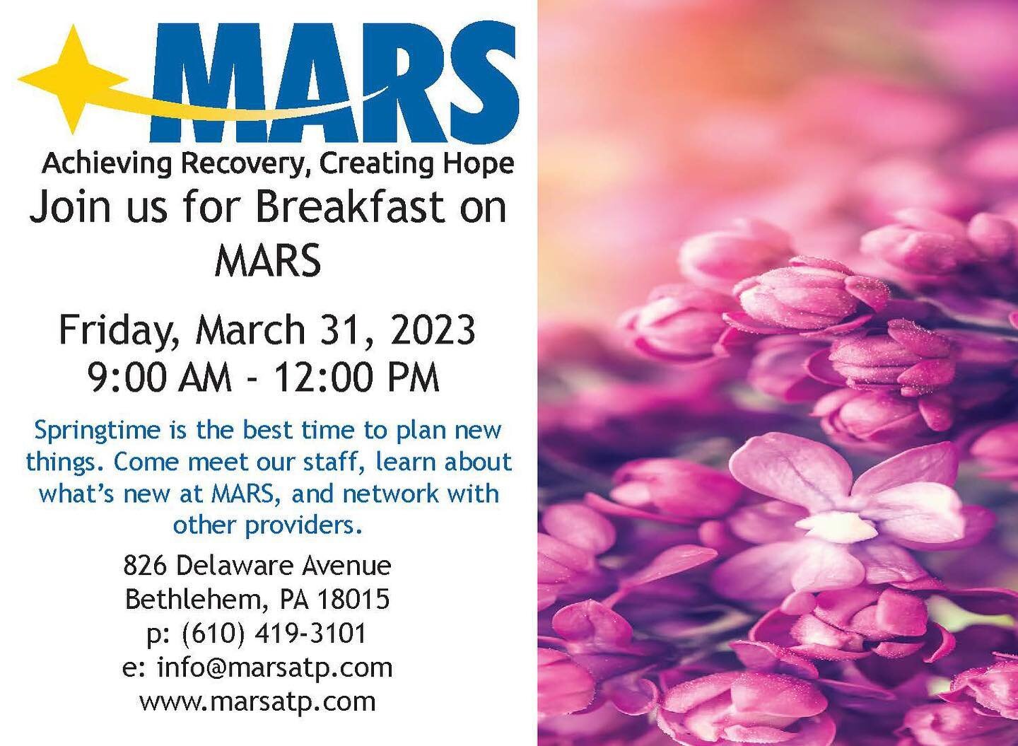 Come to Breakfast on MARS! Meet our staff, learn about our programs, and don&rsquo;t miss out on this networking opportunity!