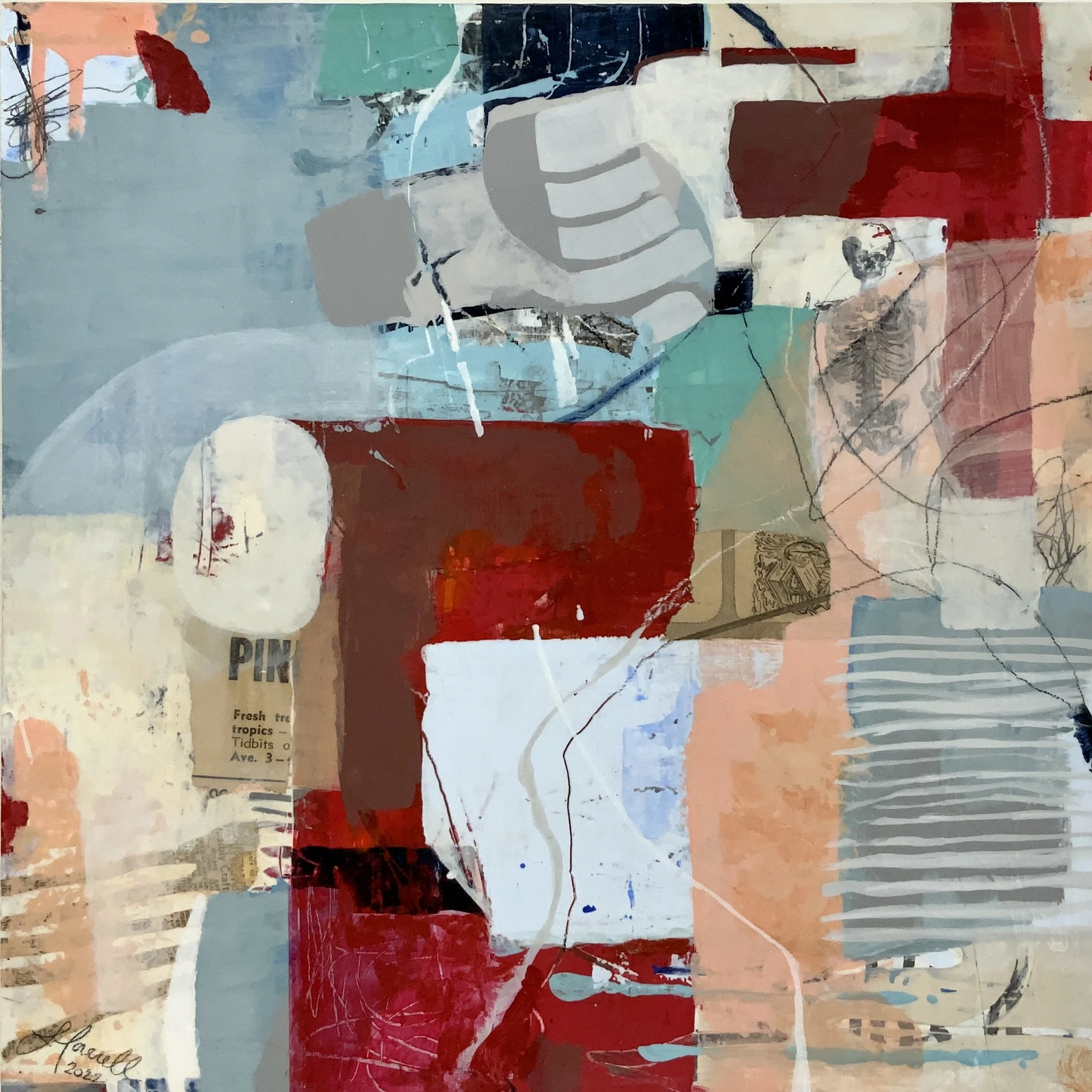 Skeletons in the Closet 2022 Mixed media on board, 16x16 inches
