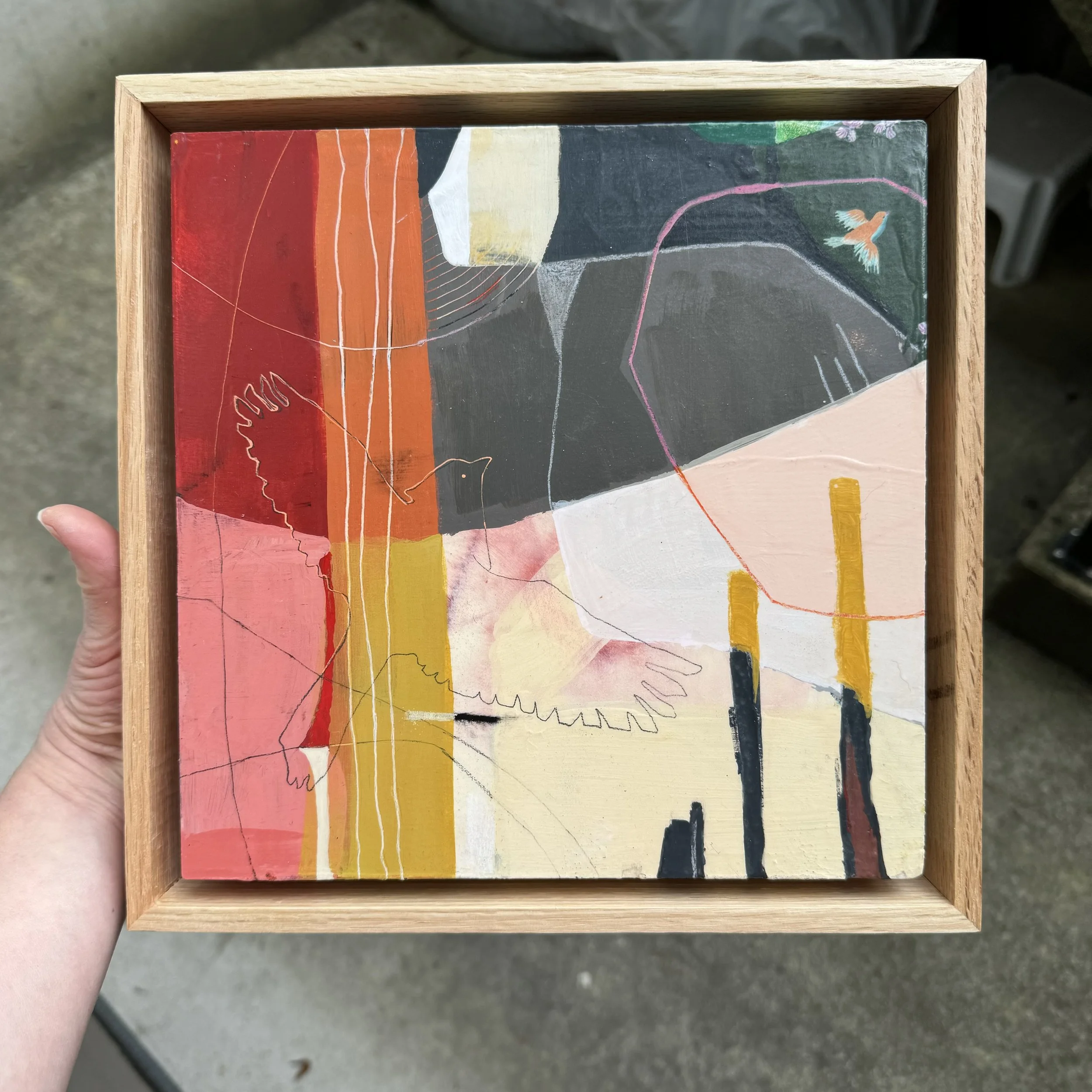 Rose Petal Railway 2024  |  Mixed media on board, 10 x 10 inches SOLD