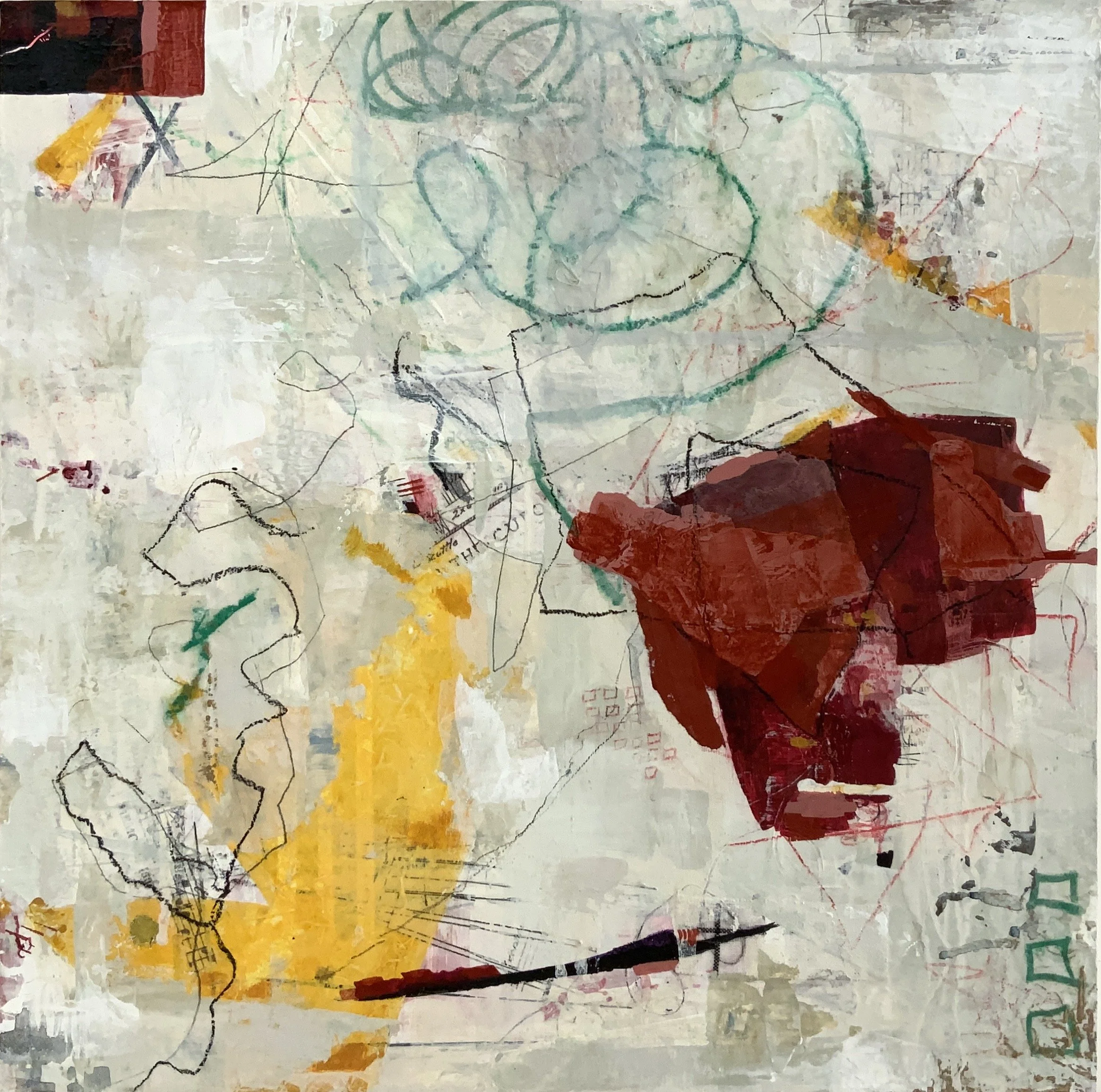 Hot in the City 2021  Mixed Media on board, 16x16 inches