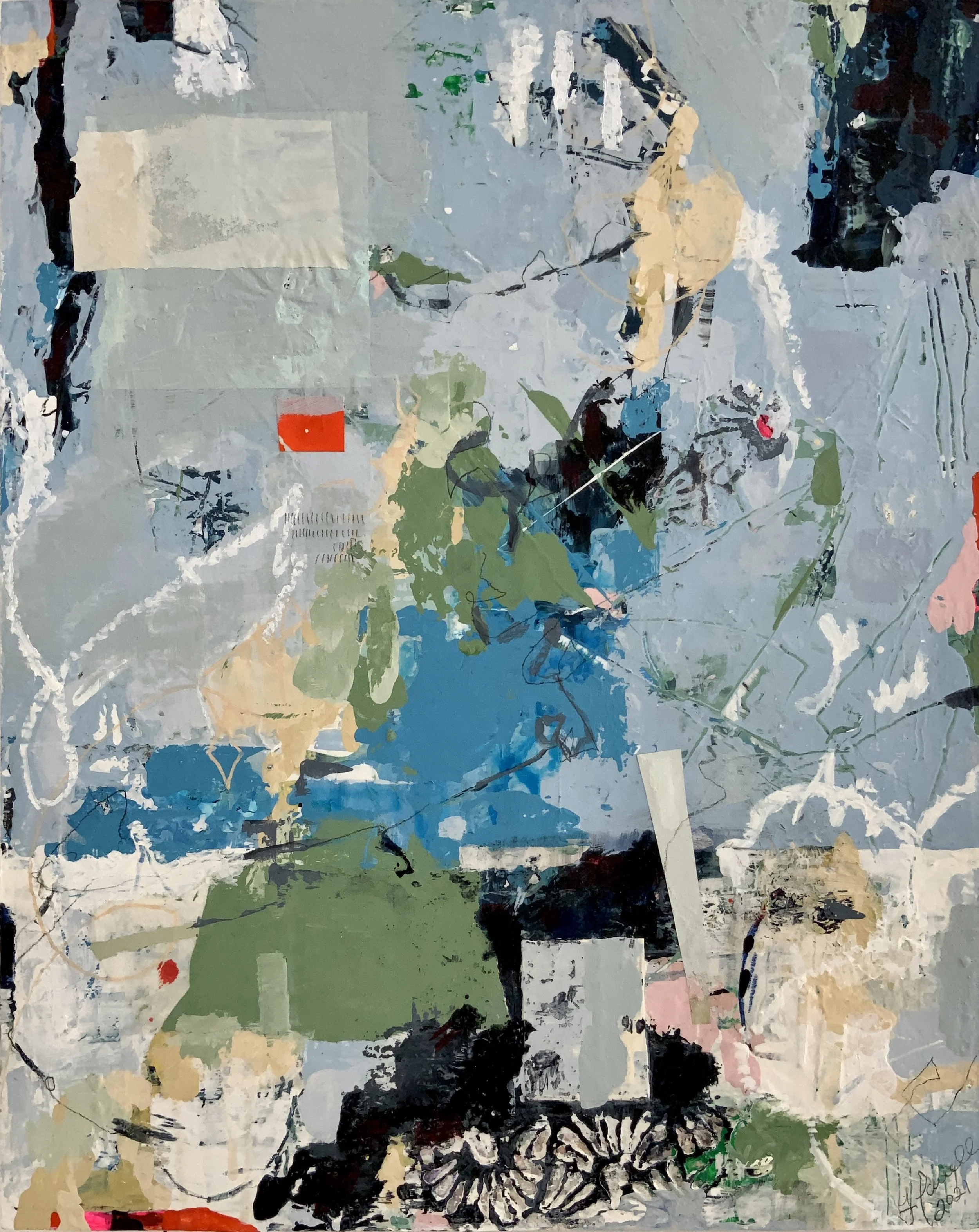Island Flyover 2021  Mixed media on board, 16x20 inches