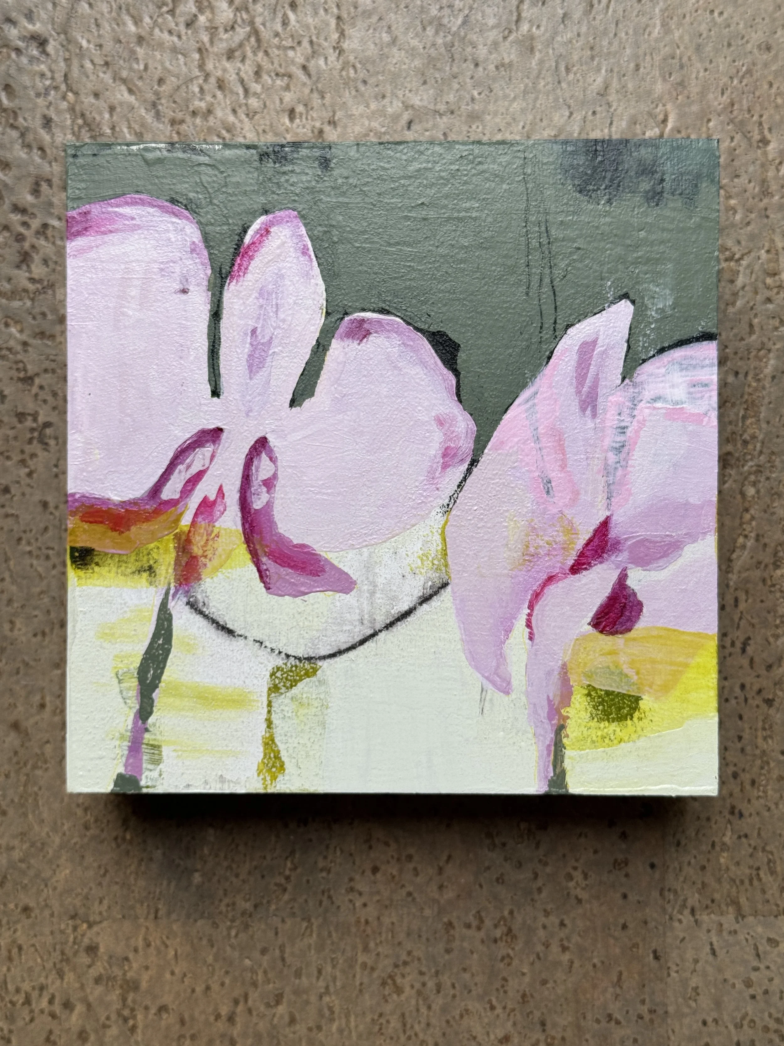 Orchids 2025  |  Mixed media on board, 6 x 6 inches SOLD