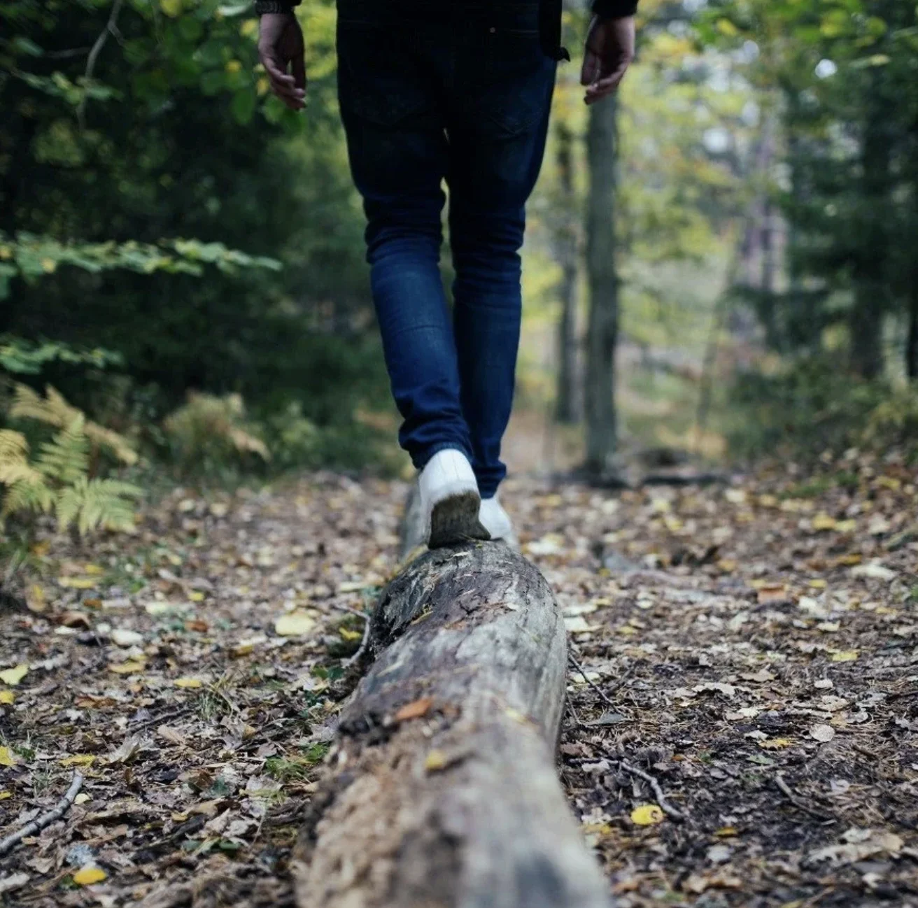 a person walking outside in the woods