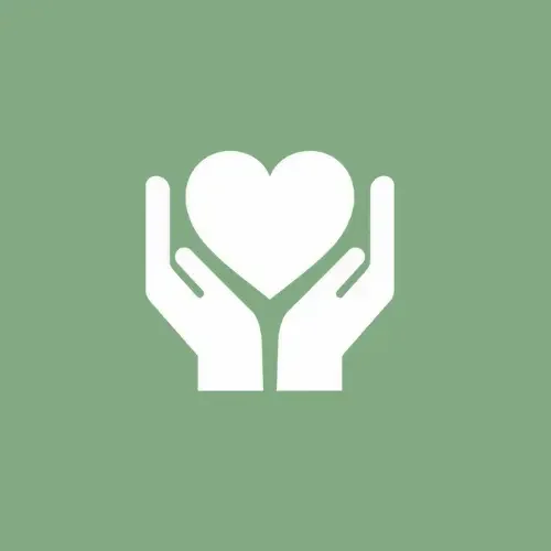 Icon of two hands holding a heart on a green background