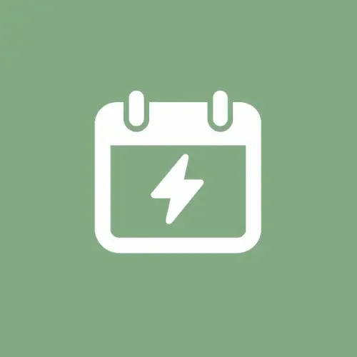 Icon of a calendar with a lightning bolt inside, on a green background.