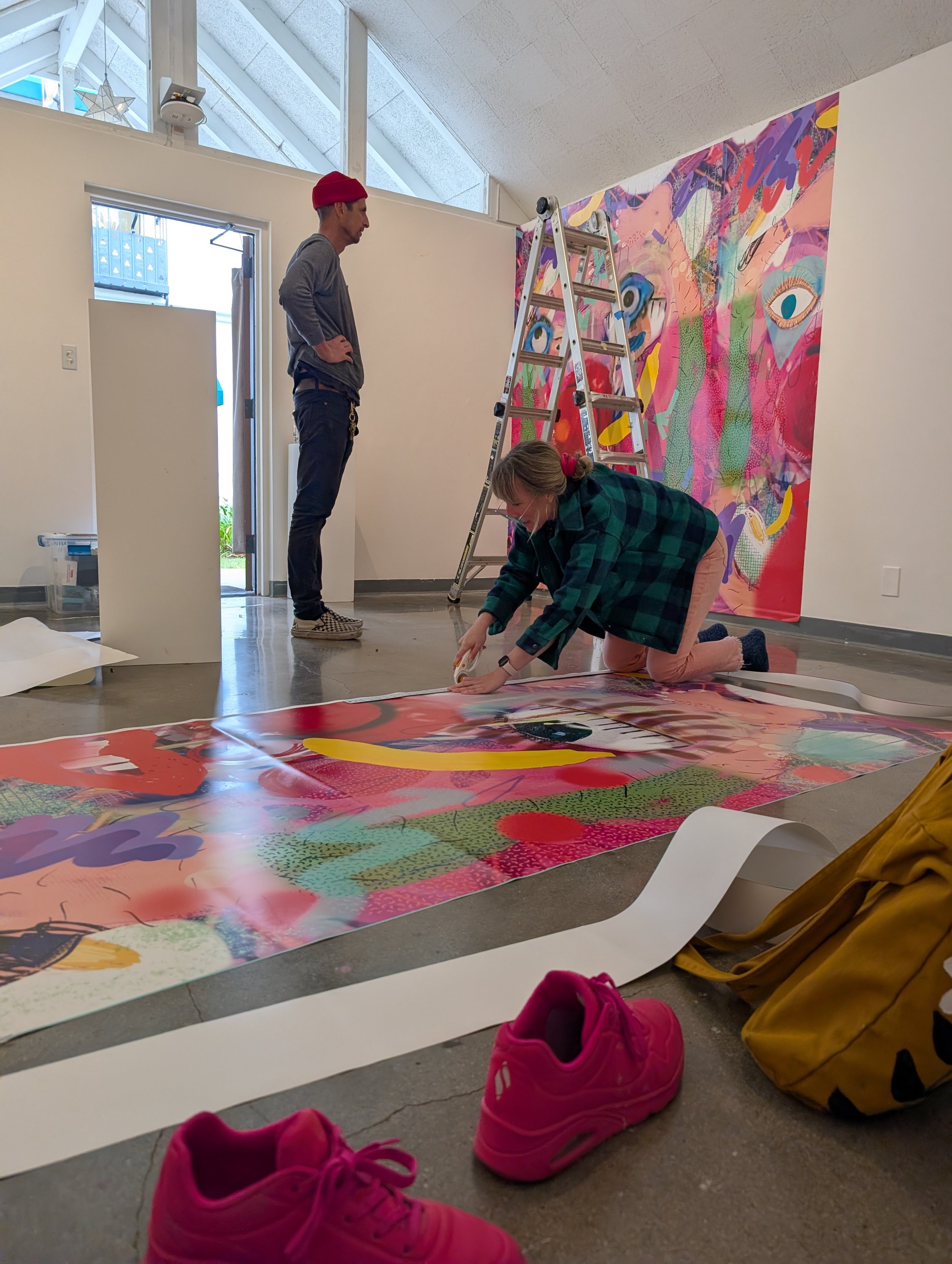 Installing wallpaper- process shot