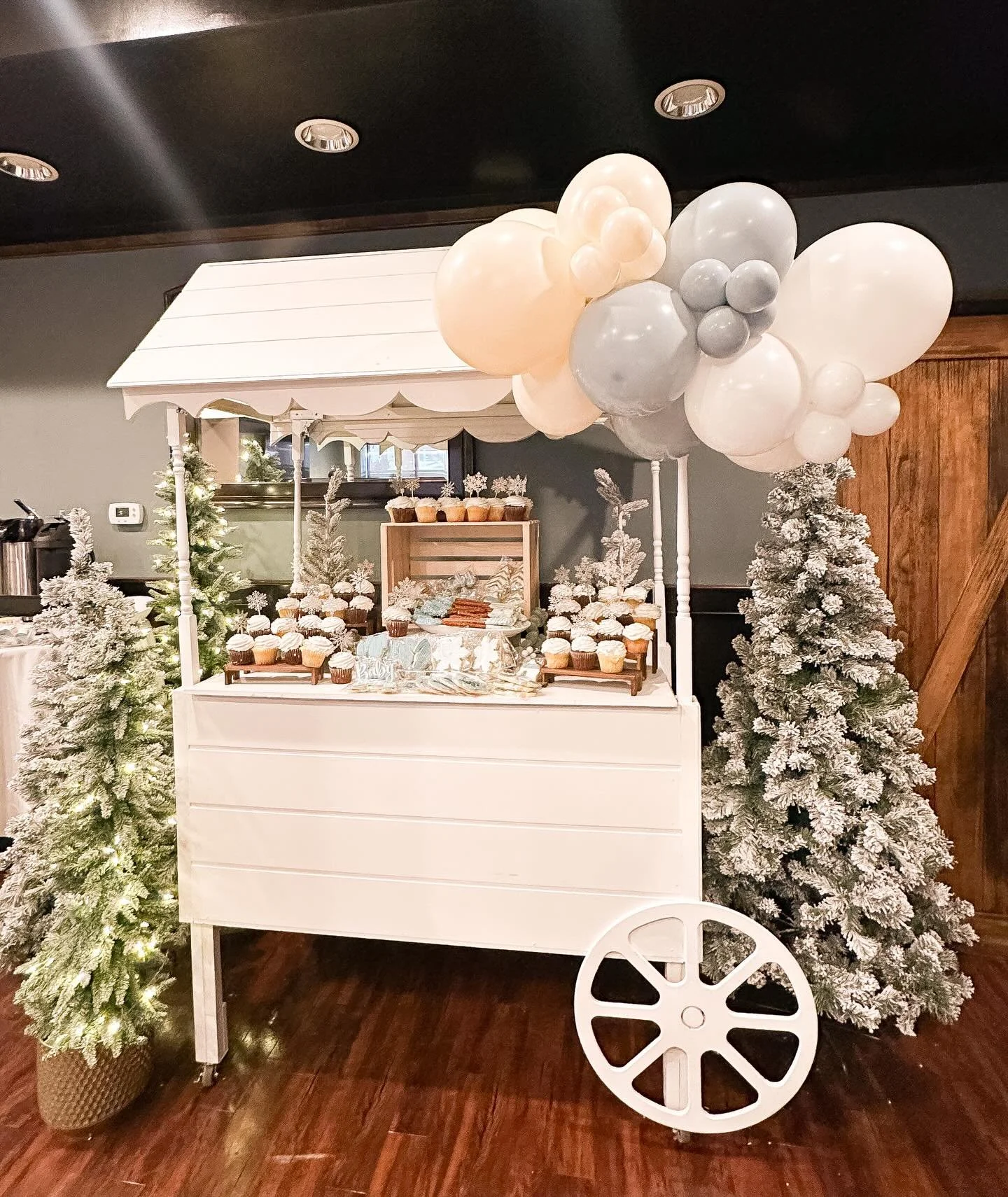 One of our most popular rental, and for good reason! Our Dessert Cart was custom built with the help of our dad, and it&rsquo;s been stealing hearts (and desserts) at events ever since. ❄️