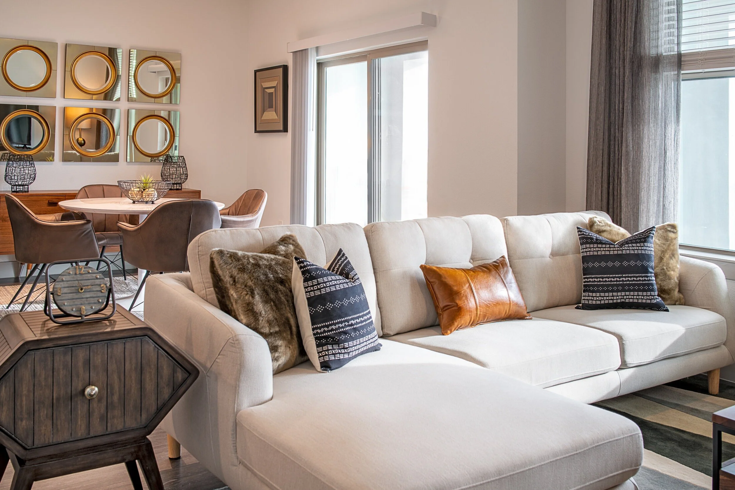 living room with custom furniture