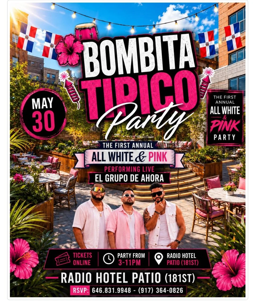Bombita Tipico Party, All White & Pink 