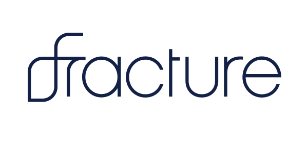 The word "fracture" stylized with interconnected letters and a dark blue color.
