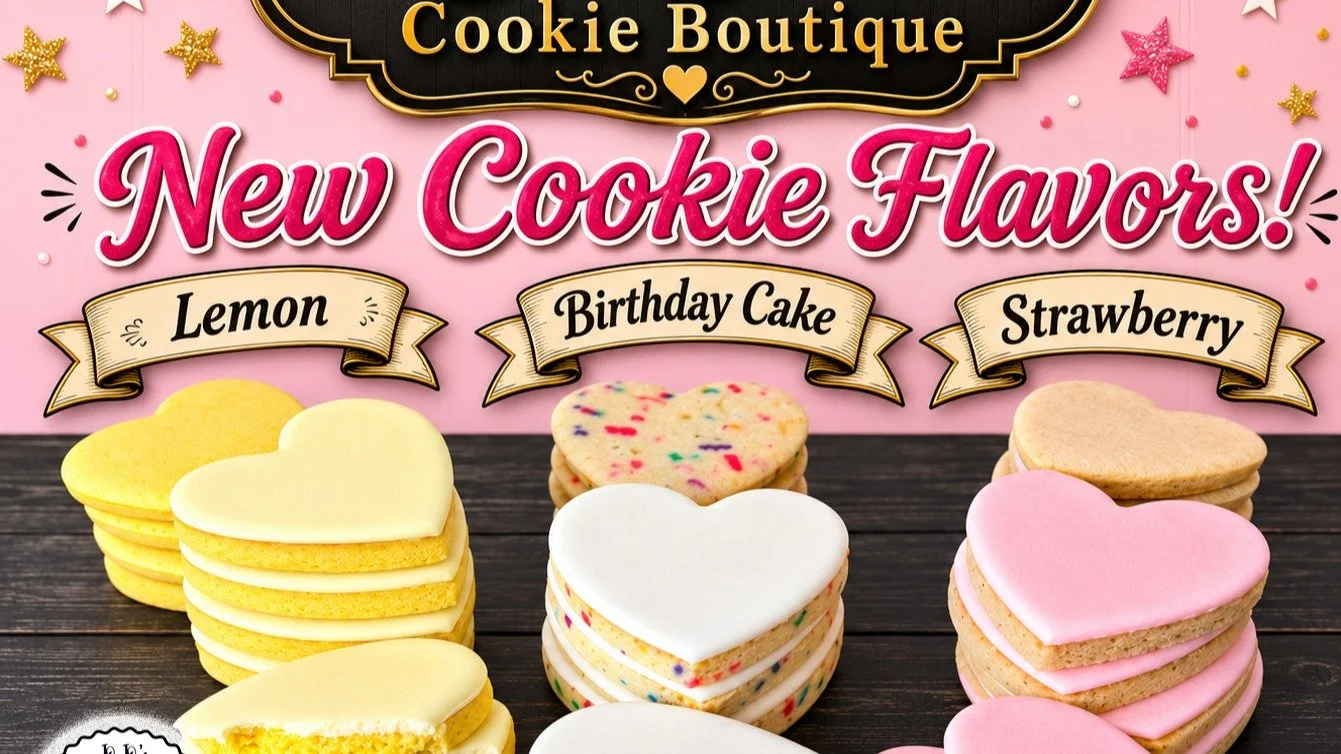 🎉🍪 **NEW FLAVORS ARE HERE!** 🍪🎉
I am SO excited to finally share something I've been working on... **NEW COOKIE FLAVORS!** 💕
Using my signature vanilla bean sugar cookie recipe as the base, I've created **three delicious new flavors** that are n