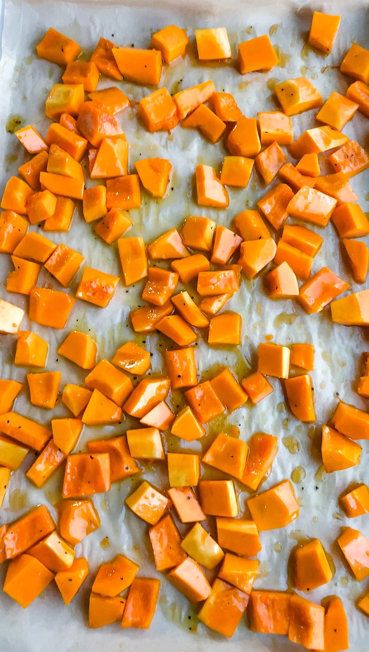 Roasted Squash on a baking sheet.