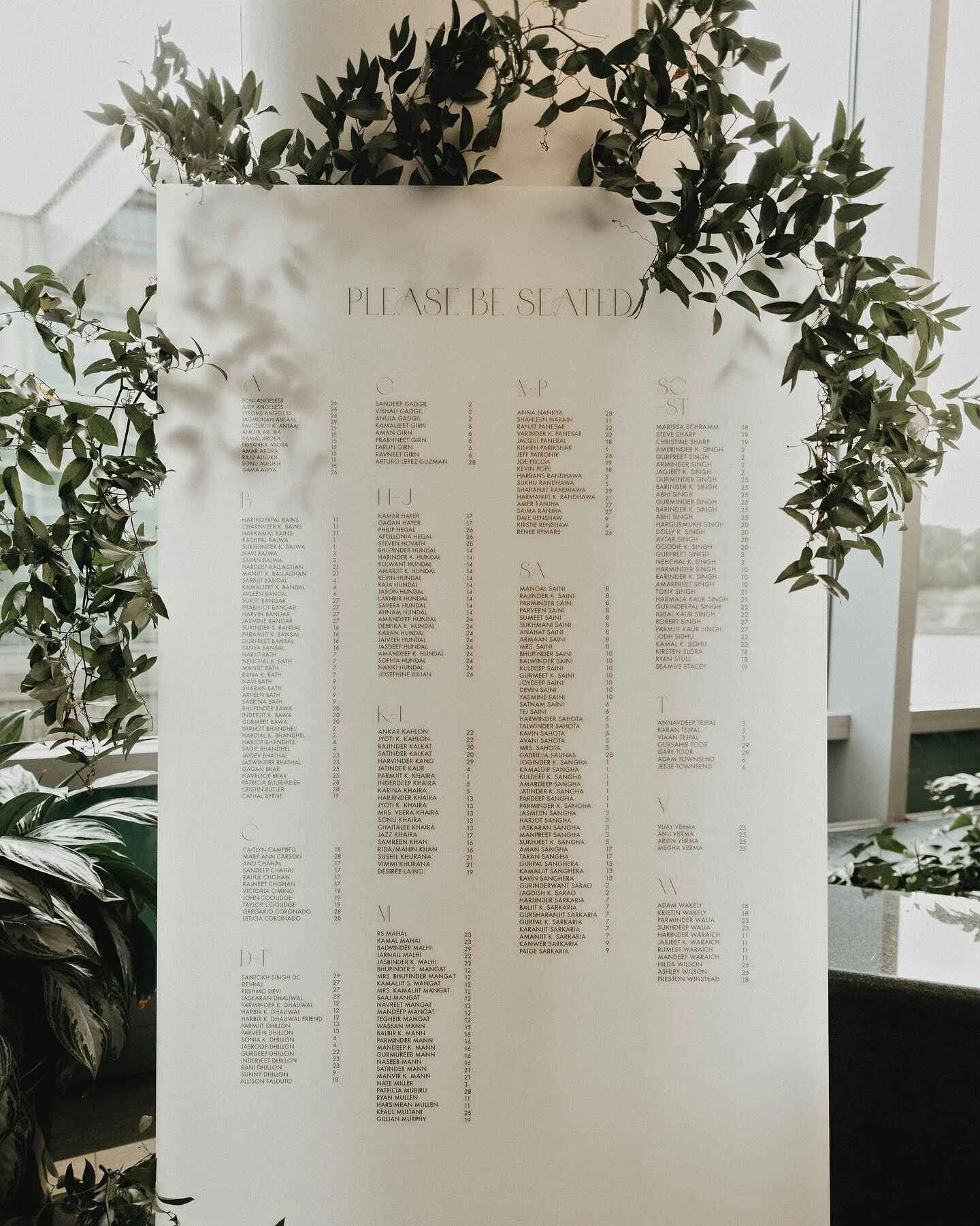Presenting what a 300 guest seating chart can look like for a wedding! If your wedding is over 100 guests, we highly recommend organizing the seating chart by last name vs. table number, as the primary intention for these displays is to make it easie