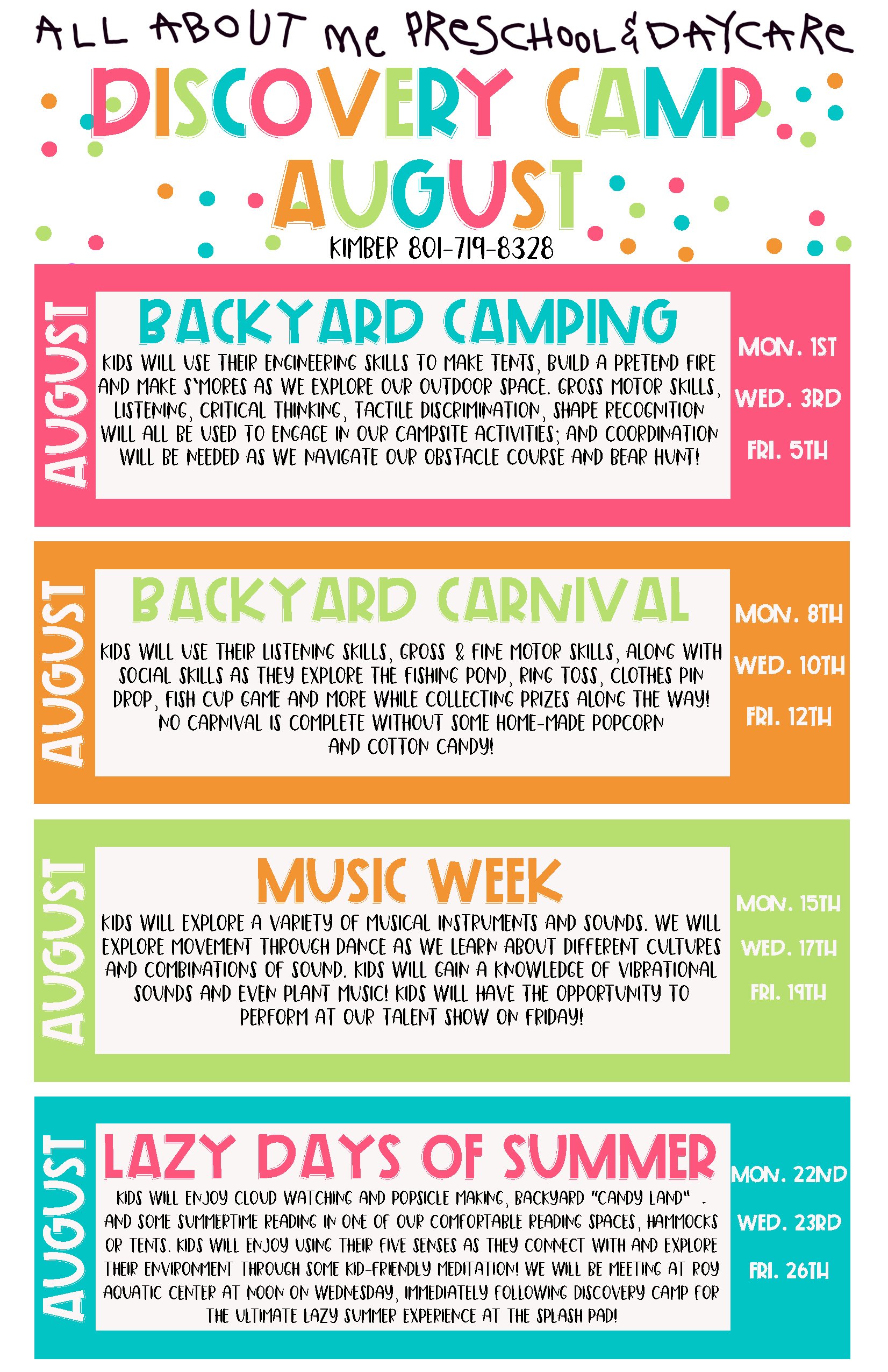 SUMMER CAMPS — All About Me Preschool & Daycare