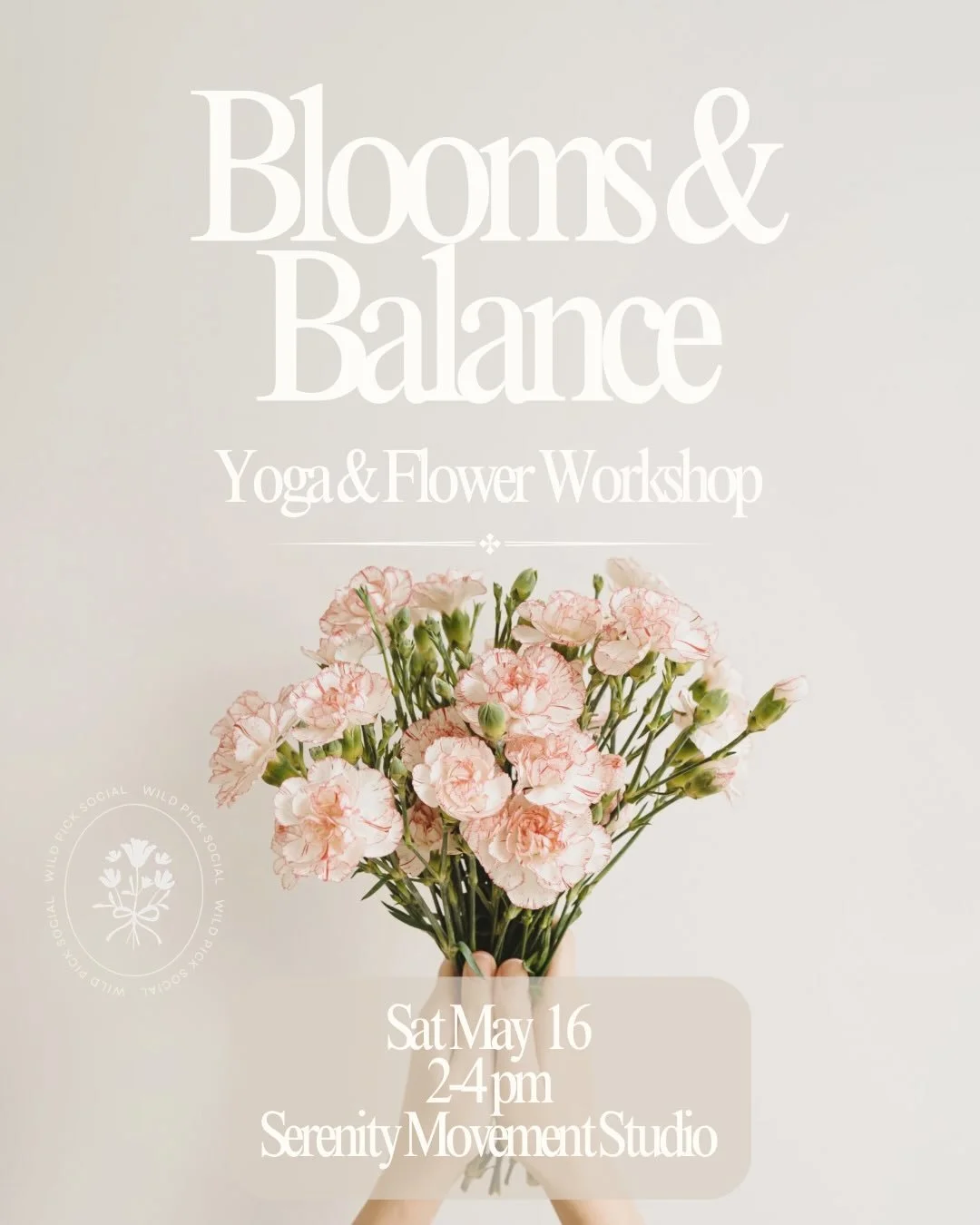 Blooms &amp; Balance 🌸

Join us May 16 2-4pm for a beautiful afternoon at Serenity🤍

✨ All-levels vinyasa flow with @slightlycrunchyyoga 
✨ @wildpicksocial DIY flower bar cart 
✨ Take home your own bouquet

A chance to slow down, connect, and welco