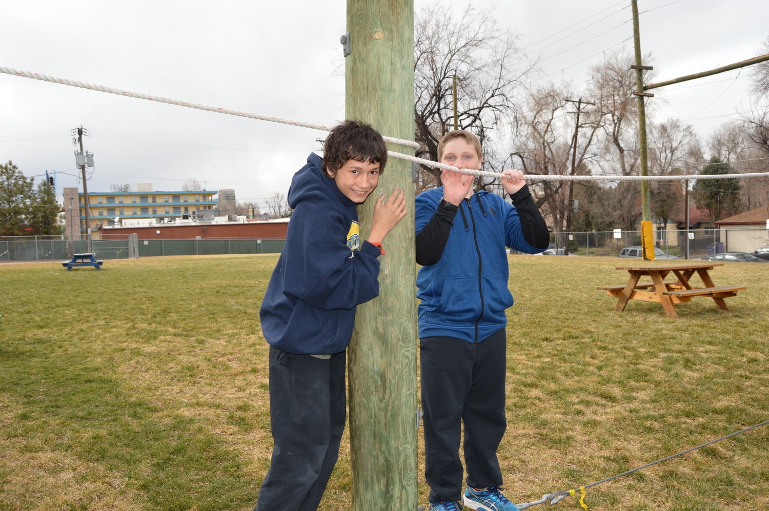Trained facilitators help kids tackle the ropes course where they learn teamwork and communication skills.