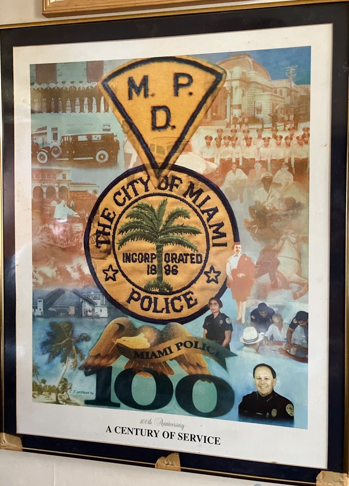 Commissioned mural 100 Years of the Miami police awarded to Billy from Miami Police Department and General Gerald Darling 1996.