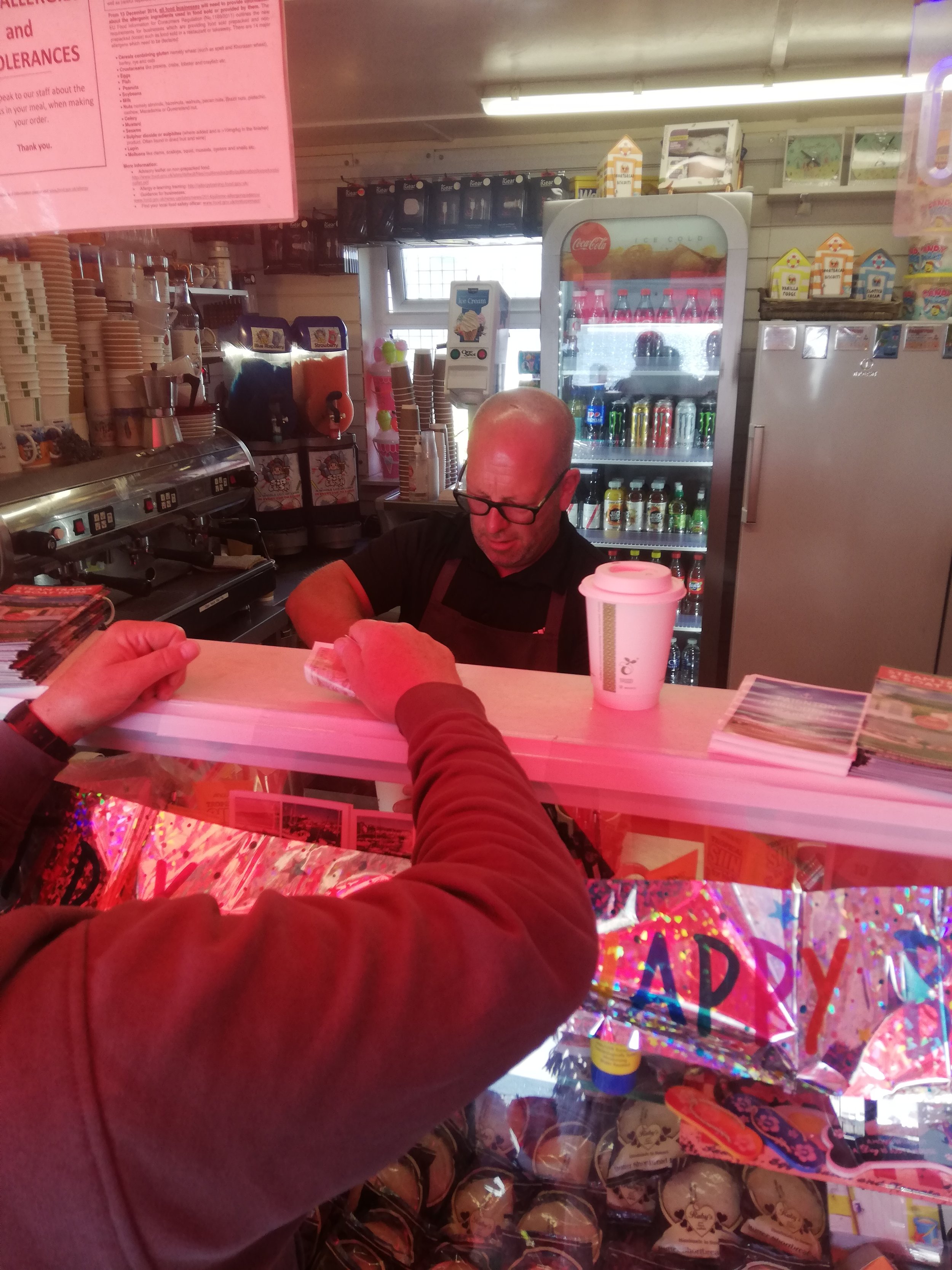 Mick getting the job done at the Proper Coffee Shop in Paignton for Billys 80th Birthday