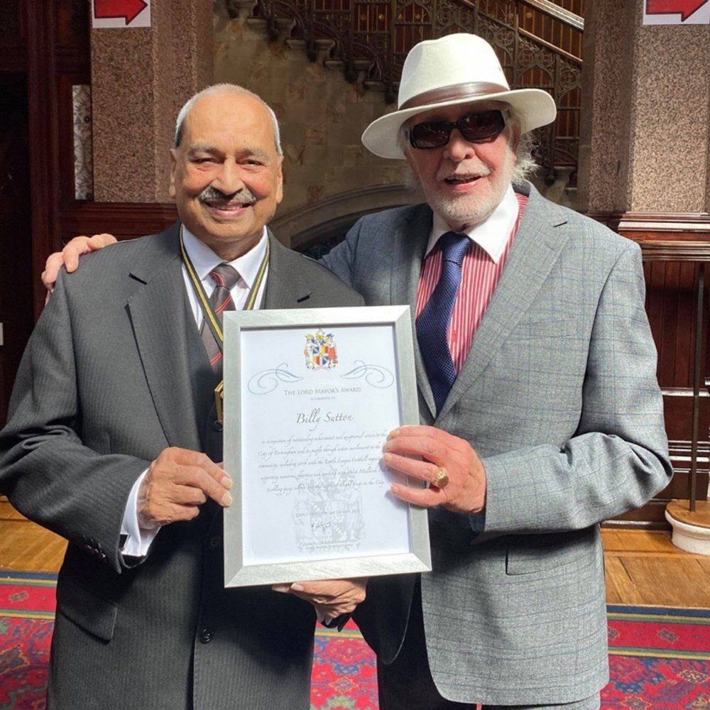 Billy 'Sutty' Sutton being presented the prestigious Lord Mayor's Award by the Mayor at Highbury Hall, Edgbaston, 2021