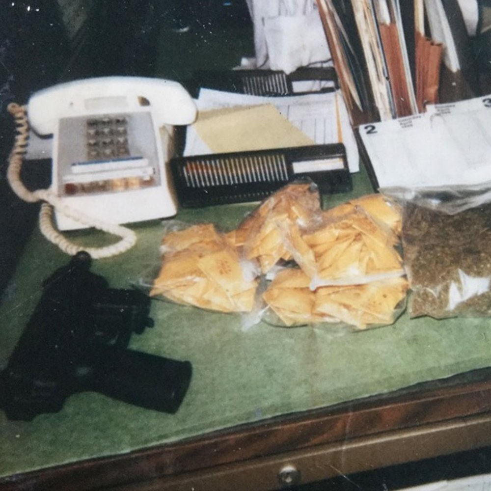 Sutty assisting the Miami Police Task Force during a minor raid of Cuban Cartel members, seen is Crack, Heroin and an Uzi SMG