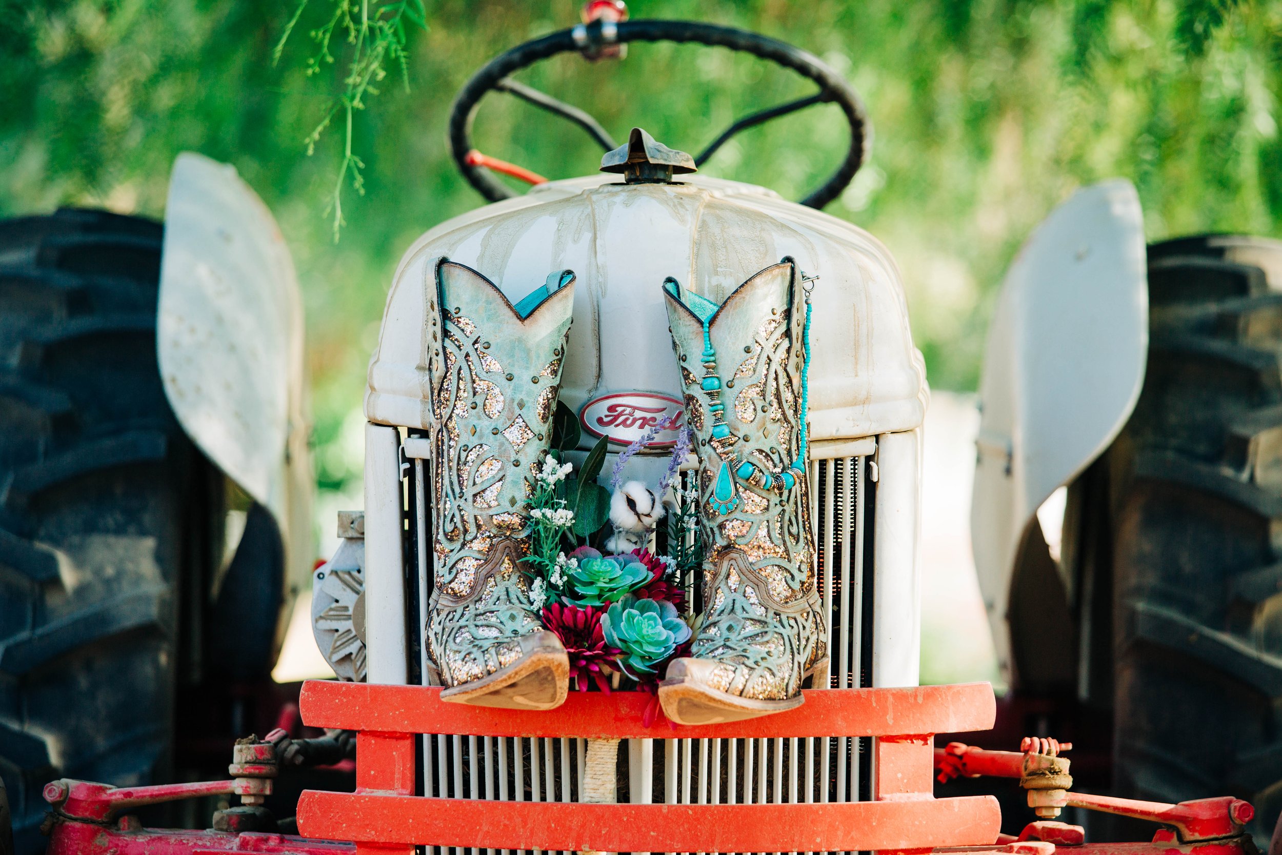 tractor with wedding boots.jpg