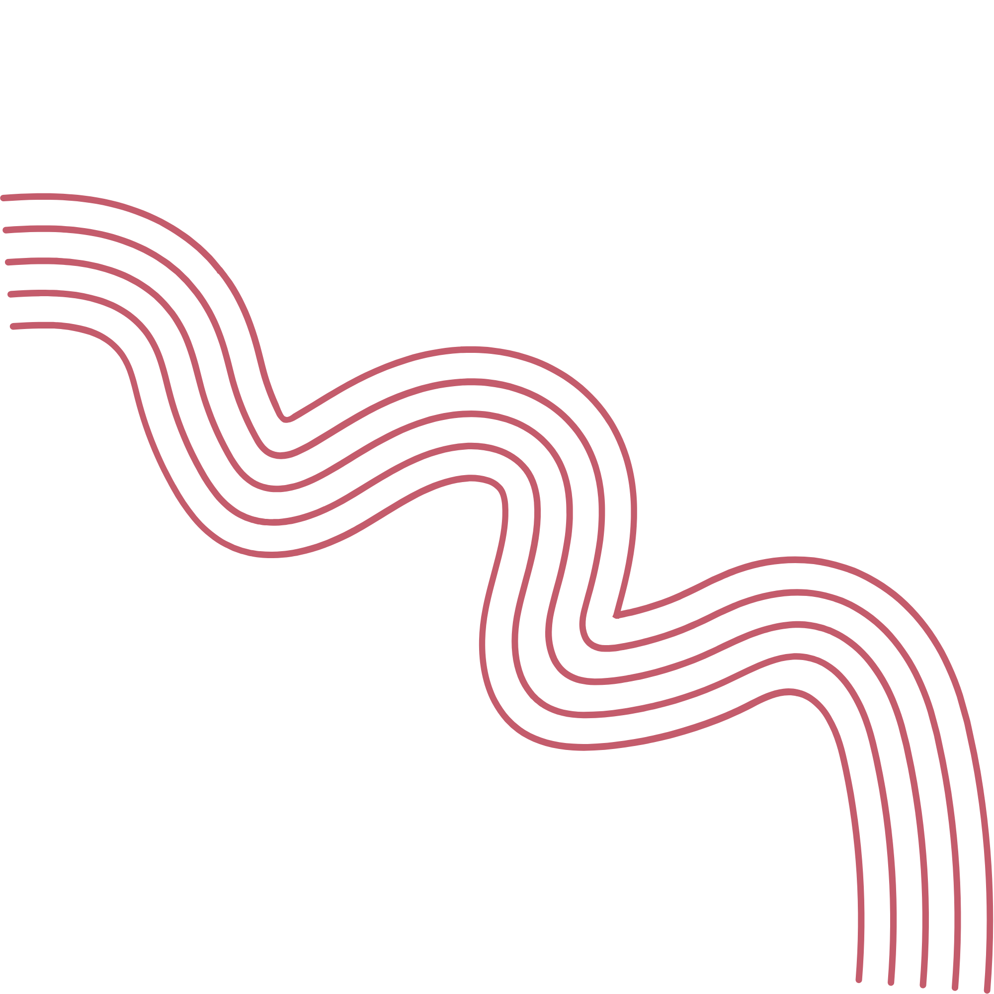 Graphic of pink wavy lines on a black background.