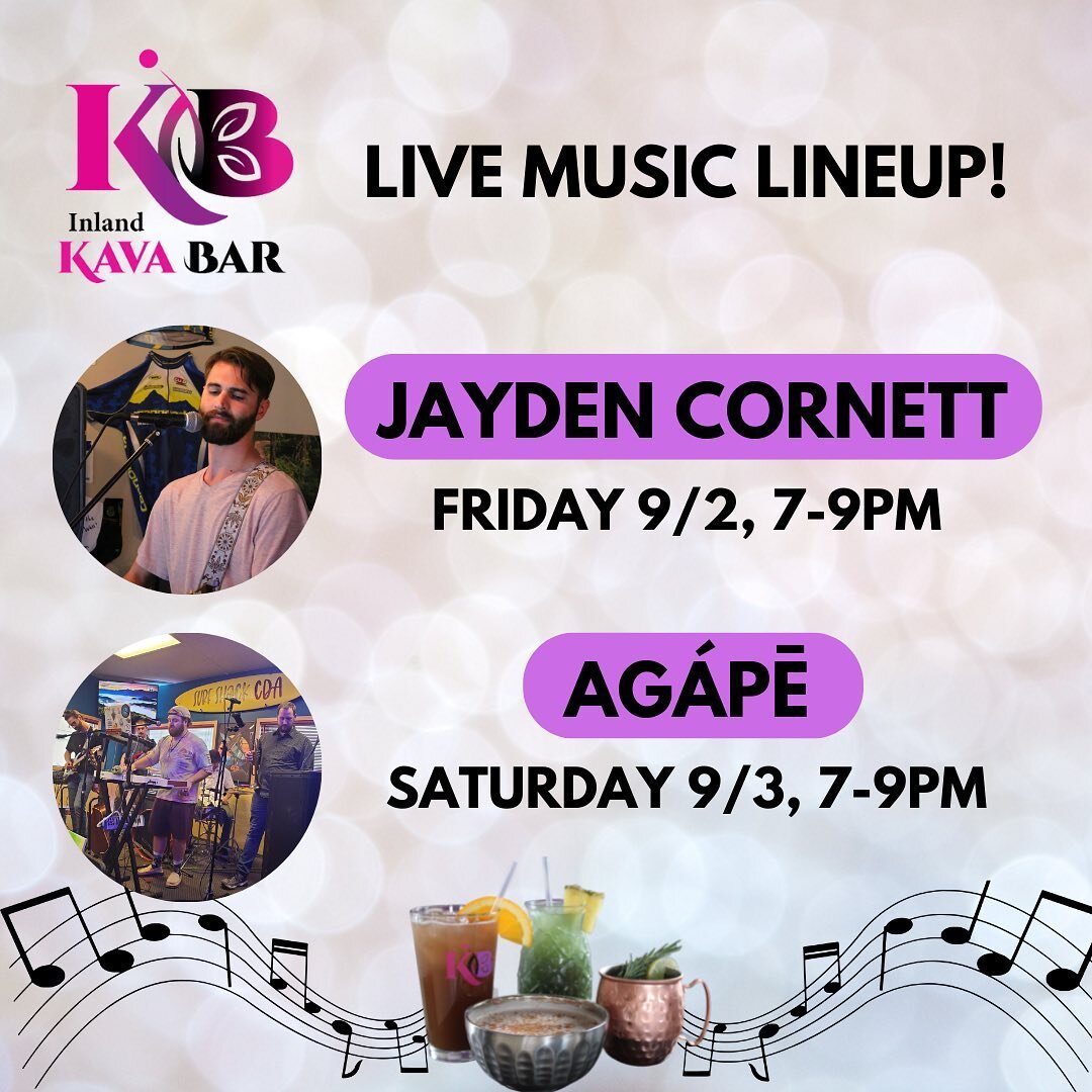 Live music lineup for this weekend! Entry is always free with 2 drink minimum per person. 🙌🏼☺️ Come try the Krazy Mary we know you have been eyeballing 👀

#kavabar #buzzwithoutthebooze #kava #mocktails #ktea #livemusic #cdalivemusic #cdaevents #cd
