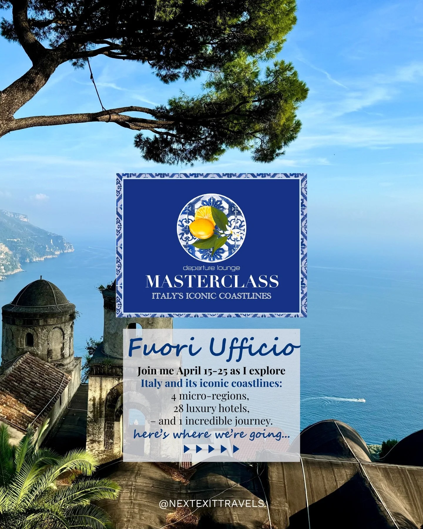 Heading out of office&hellip; but very much in Italy 🇮🇹

Next week, I&rsquo;m heading off on a first-of-its-kind MasterClass with @departureloungetravel&hellip; and it&rsquo;s exactly what it sounds like. Not a typical &ldquo;tour,&rdquo; not a qui