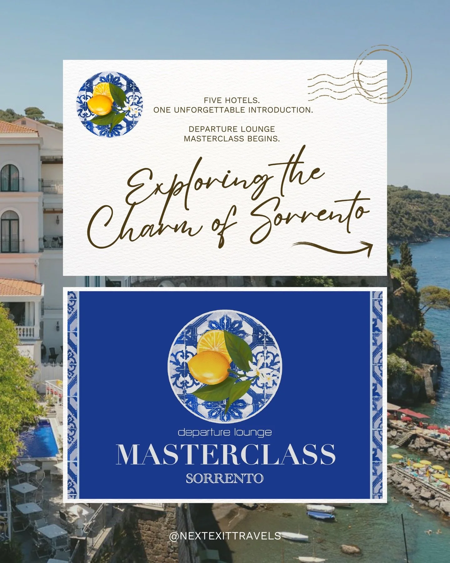 We&rsquo;re kicking things off on the Sorrento Coast 🍋&mdash;the very first stop of Departure Lounge&rsquo;s inaugural Masterclass.

Over the next few days, we&rsquo;ll be going behind the scenes at five incredible hotels&mdash;touring, meeting the 