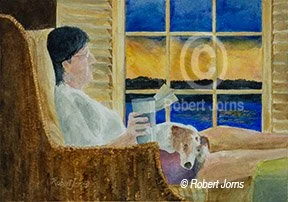 Cup Of Coffee, Good Book, Good Dog - Good Morning ©
Watercolor On 100% WC Paper
14"w x 10"h Painting
