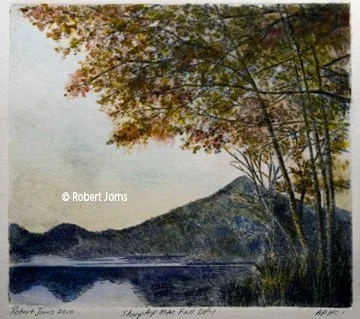 Sharptop Mountain Fall©
Hand Colored Dry Point
8”w x 7.5”h Dry Point Print
Unframed
Artist’s Proof