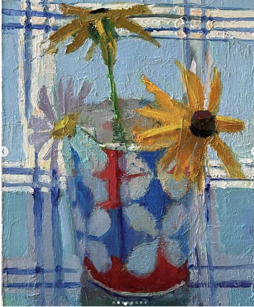 Perennial (Red, Yellow and Blue),  7" x 5", oil on board, $550