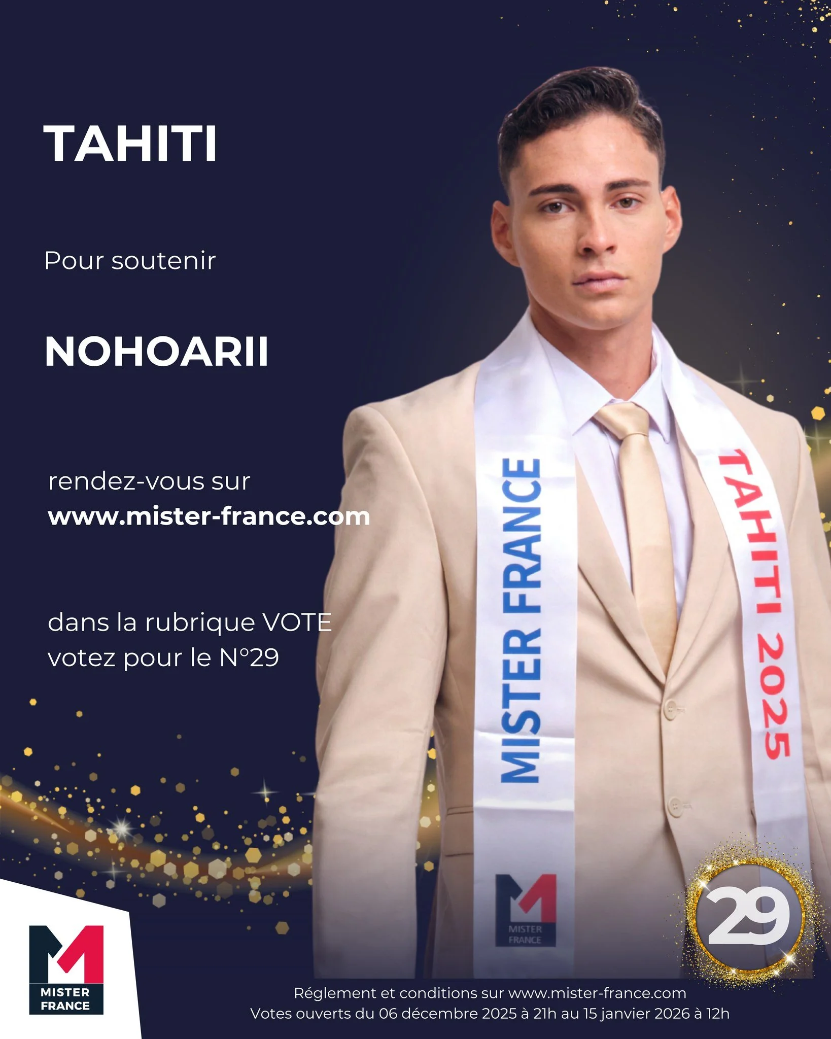 🇵🇫 PEUPLE POLYN&Eacute;SIEN, C&rsquo;EST LE MOMENT DE SE MOBILISER !

L&rsquo;aventure continue pour @nohoarii.thuauoff, qui repr&eacute;sente fi&egrave;rement notre fenua &agrave; Mister France 🇫🇷✨

⚠️ Important : les votes par SMS ne fonctionne