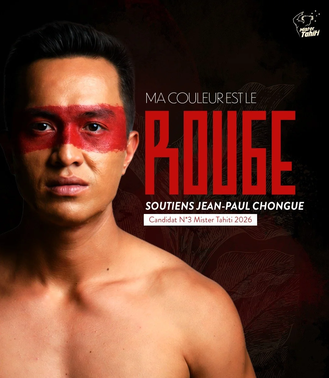 𝗖𝗔𝗡𝗗𝗜𝗗𝗔𝗧 𝗡&deg;𝟯 &mdash; @jeanpaulchongueoff ❤️

𝗦𝗔 𝗖𝗢𝗨𝗟𝗘𝗨𝗥 : 𝗥𝗢𝗨𝗚𝗘

Vendredi, faites monter le rouge dans les tribunes et autour de la sc&egrave;ne !
Le rouge est la couleur de Jean-Paul, candidat N&deg;3. Si vous le soutenez