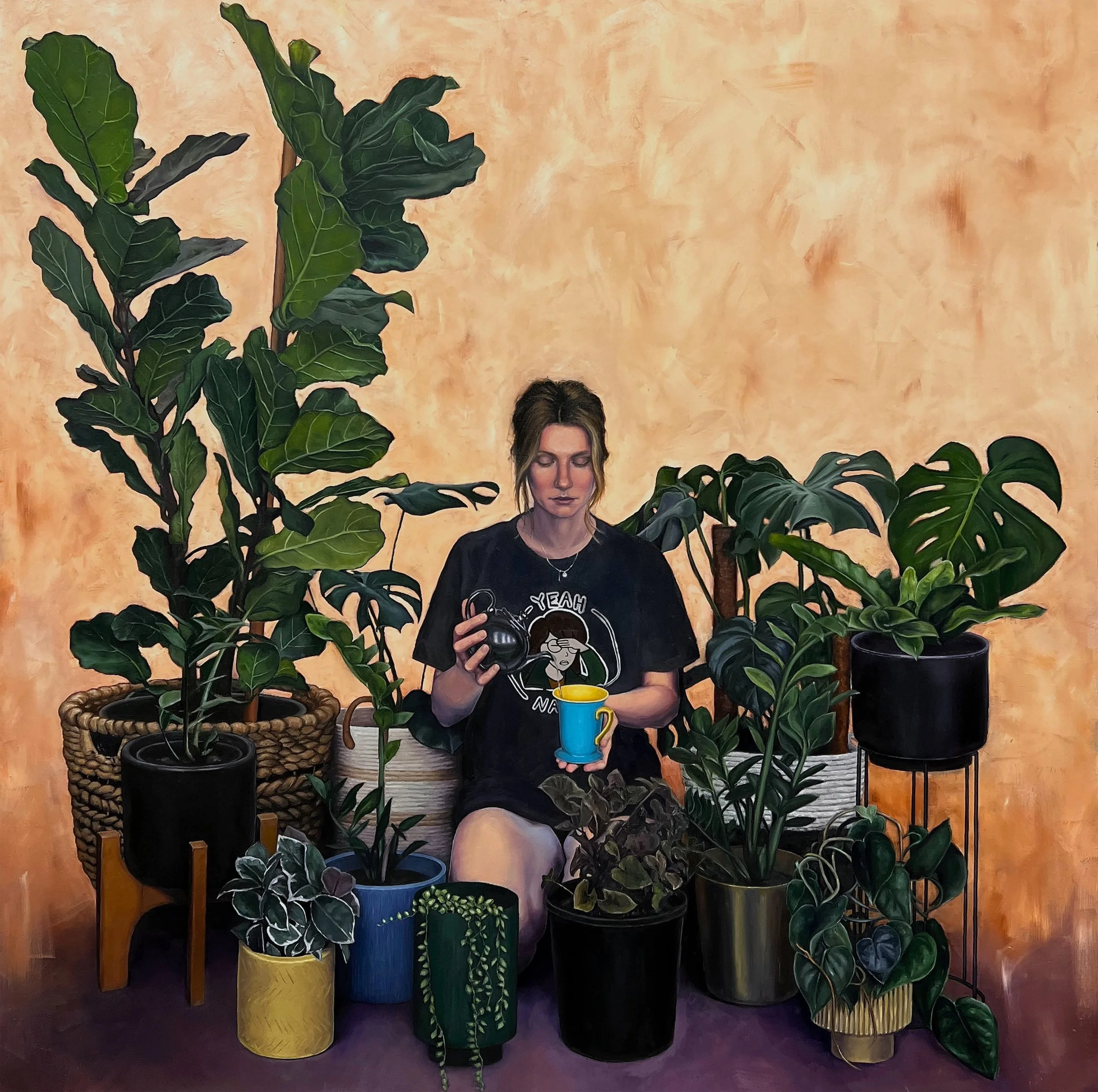 Small acts of self care, 2023, oil on linen, 120x120cm