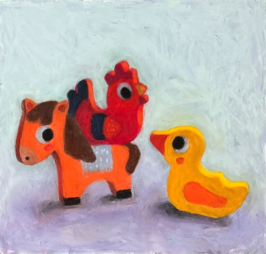 Little Wooden Farm, 2025, oil pastel on paper, 15 x 15 cm