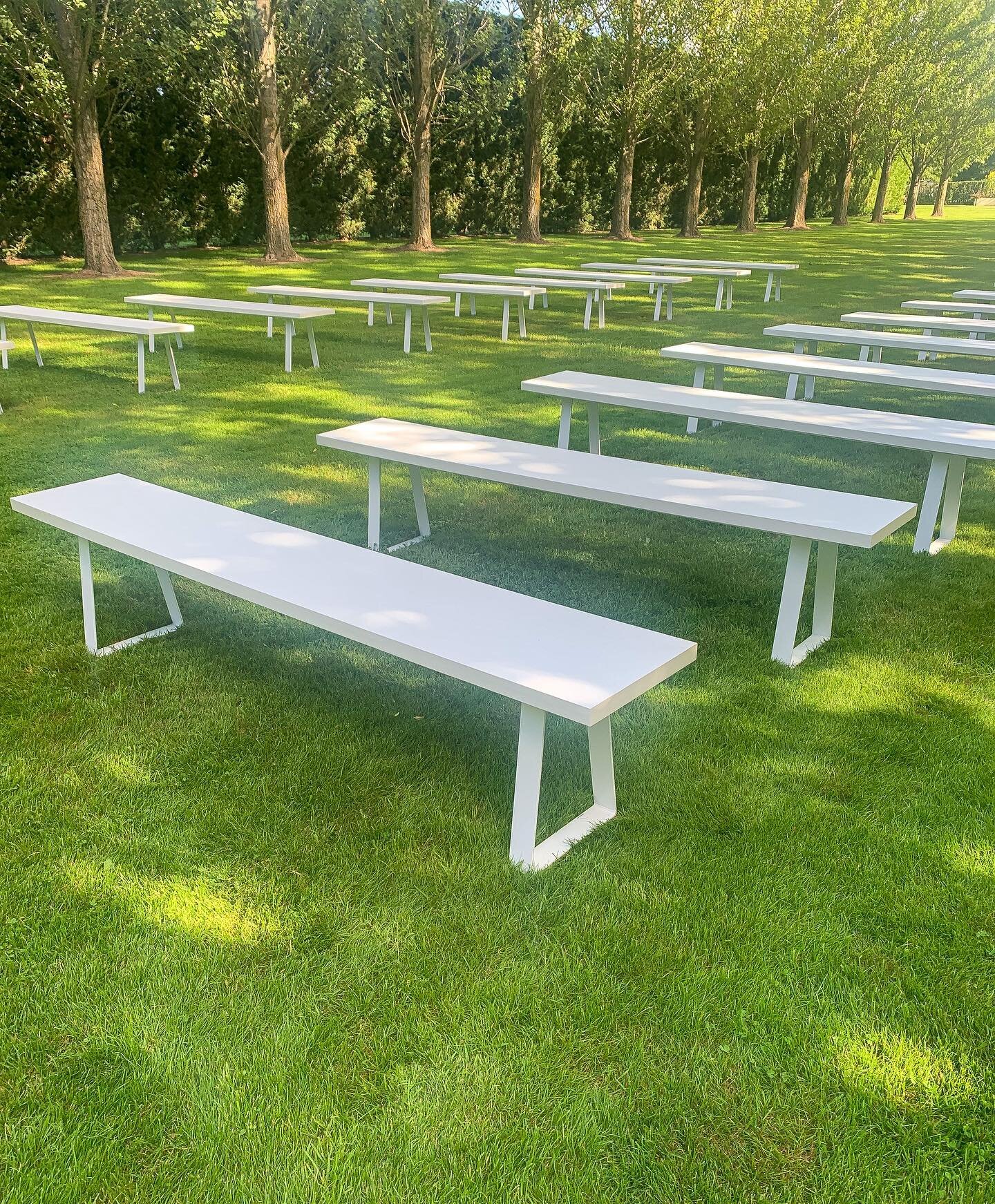 Maybe a favourite of mine. White bench seats. Custom made by our team for this special ceremony spot - available to hire now.