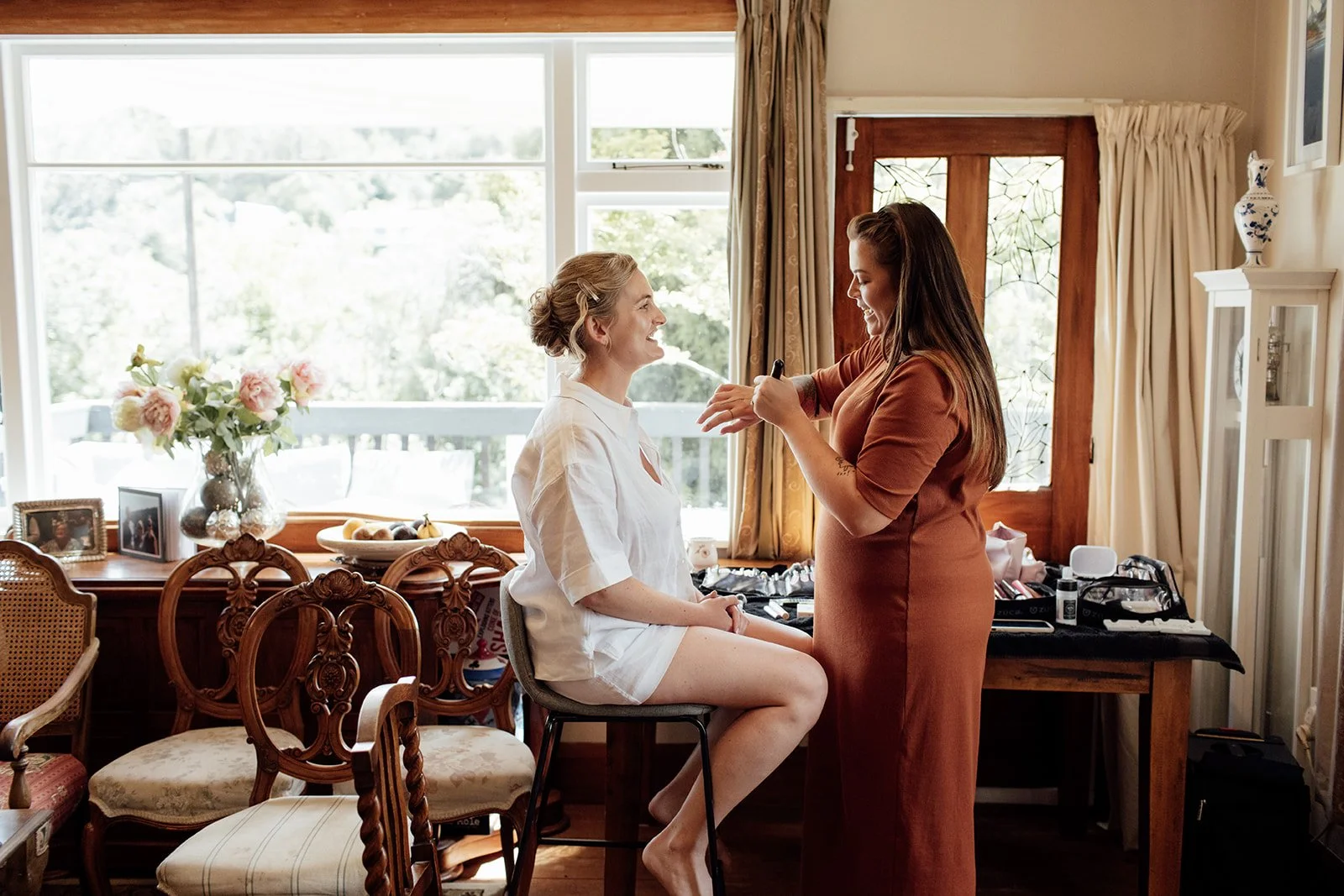 Bride getting ready at Pete & Kelsie's wedding at Mt Vernon Lodge, Akaroa