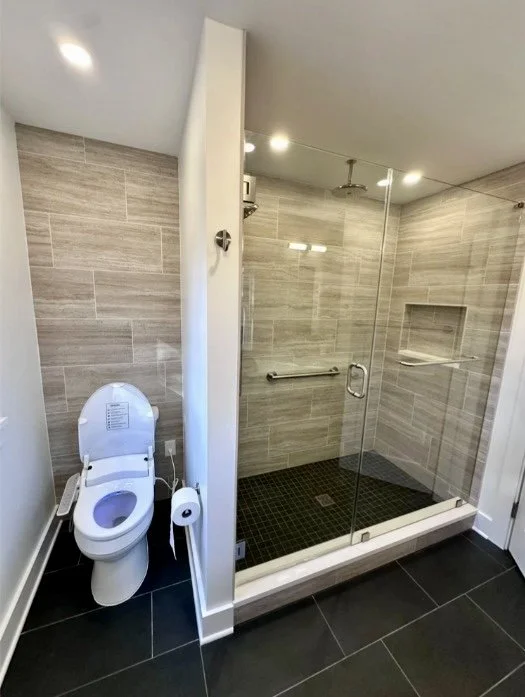 Master bathroom with bidet seat and walk-on shower in Arlington, VA